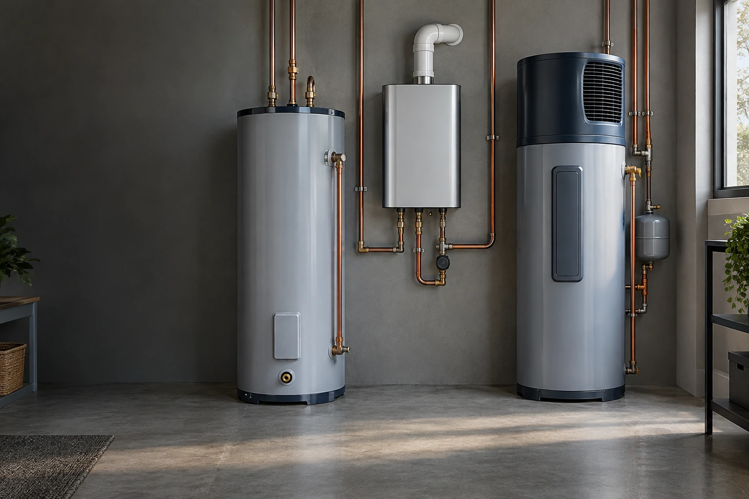 Illustrative tank, tankless and hybrid heat-pump water heaters